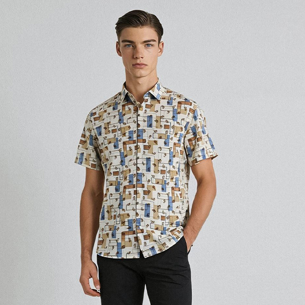 Klayton Wear – Sommer Kemeja Pria Lengan Pendek Slim Fit Motif