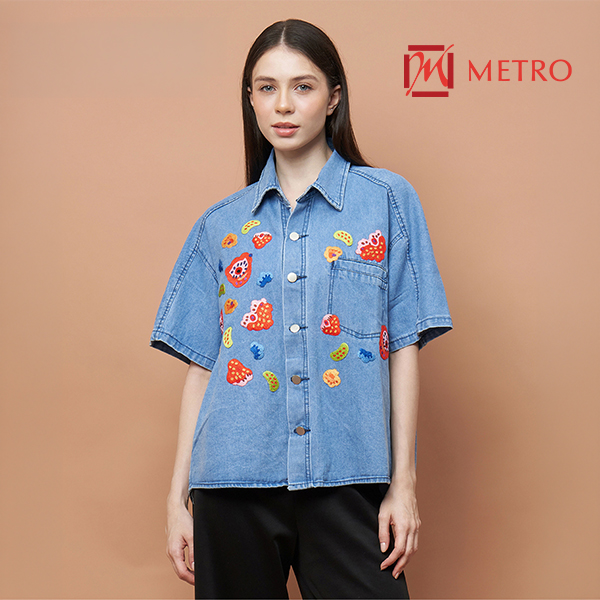 MIWA Pattern Denim Lengan Pendek Bordir
